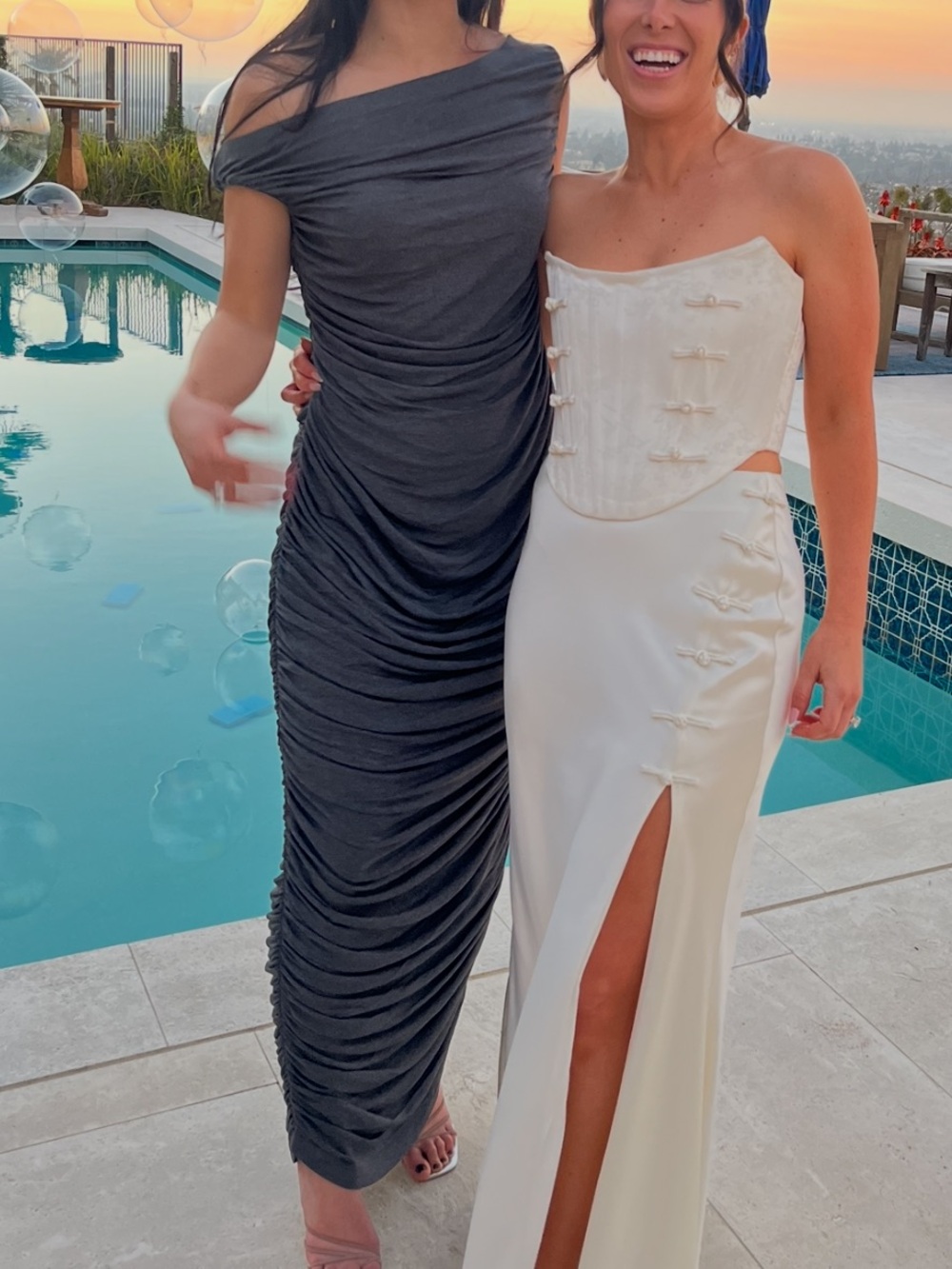 Grey Gown - Norma Kamali Drop Shoulder Shirred Dress in Charcoal Grey